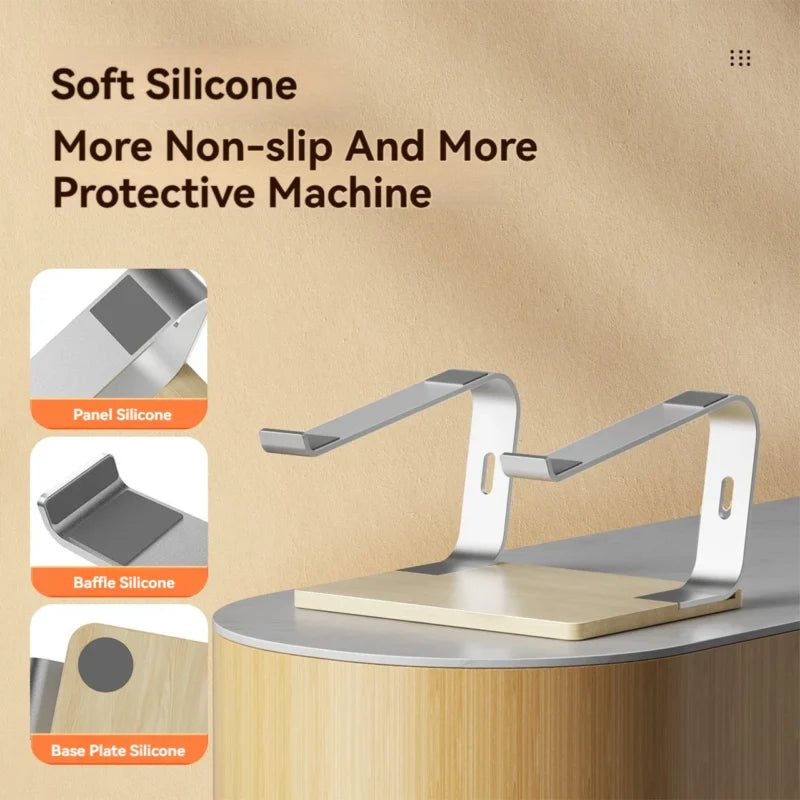 Aluminum Laptop Stand with Wooden Base – Durable, Lightweight, & Stylish Gaming Accessory