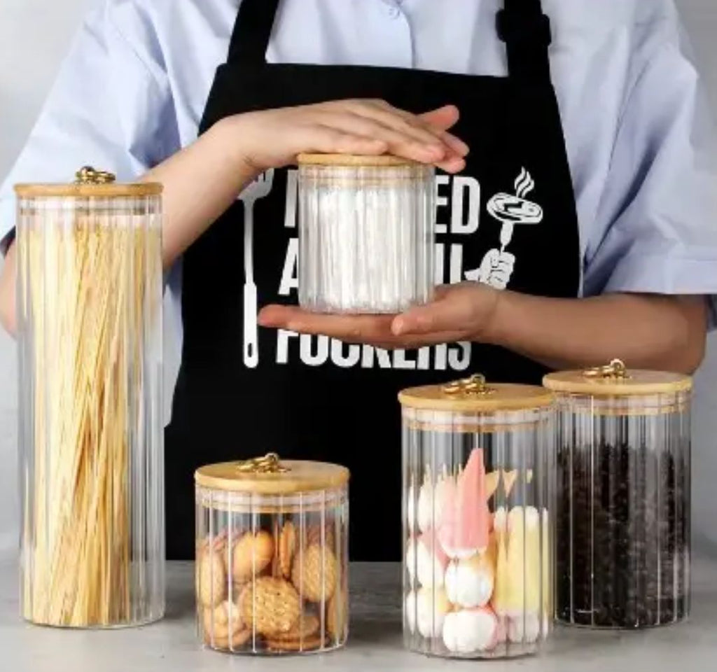 Set of 5 Coffee Bar Storage Jars – Airtight Glass Containers with Bamboo Lids