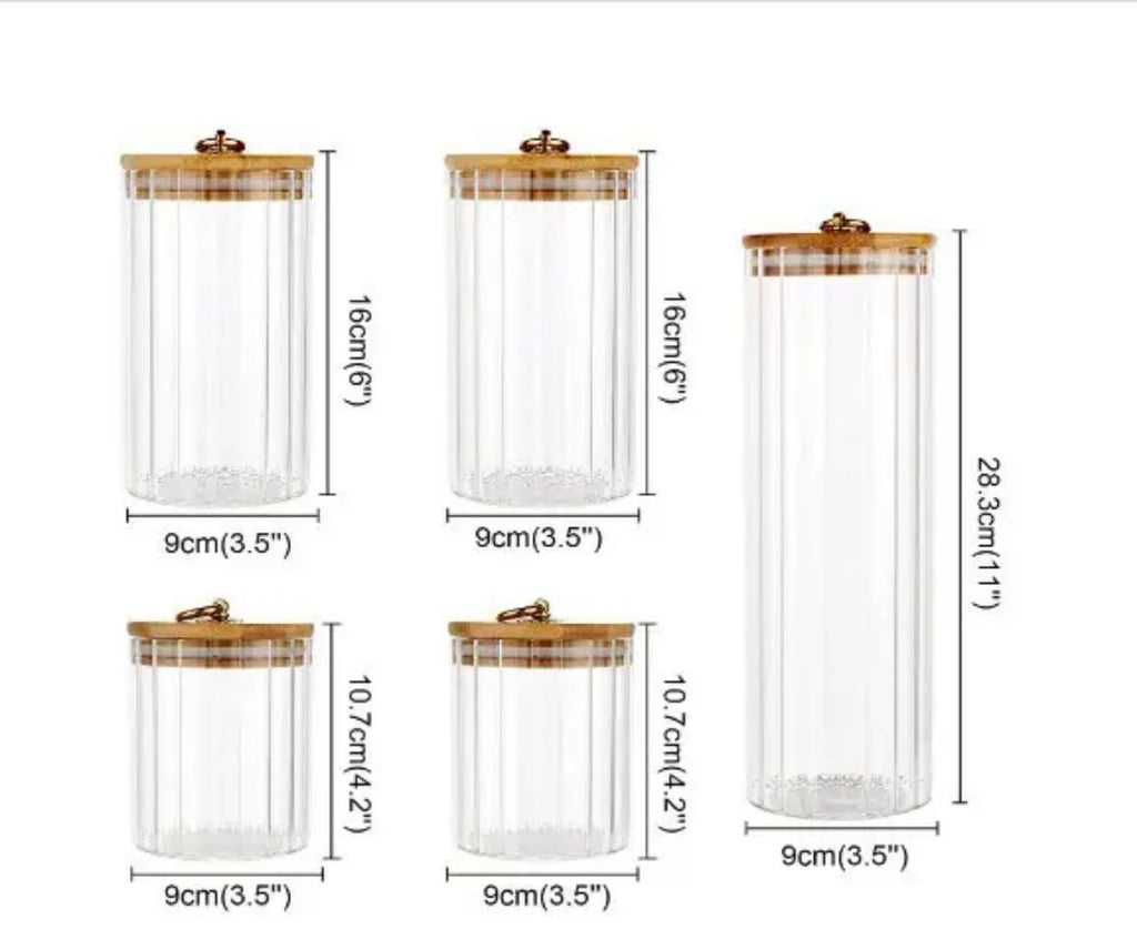 Set of 5 Coffee Bar Storage Jars – Airtight Glass Containers with Bamboo Lids