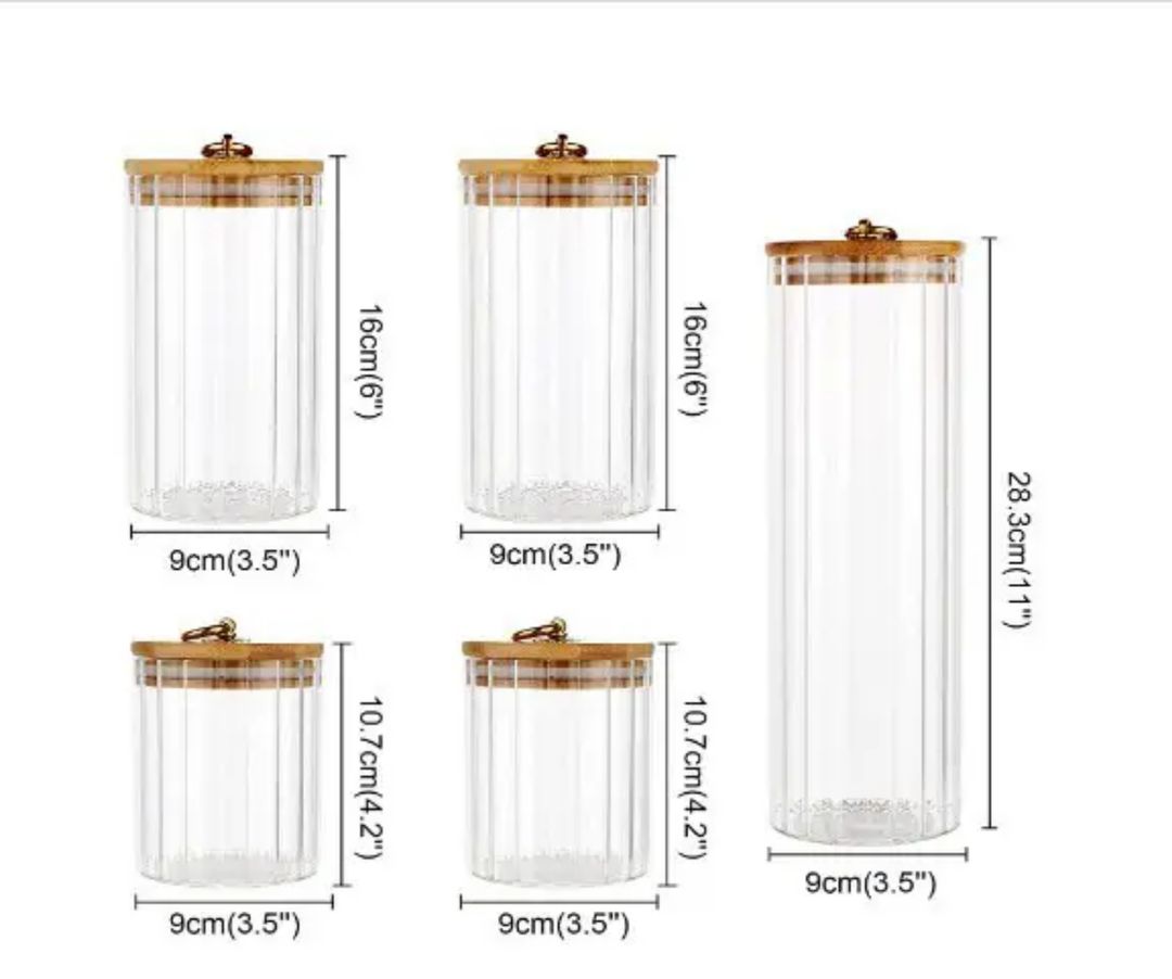 Set of 5 Coffee Bar Storage Jars – Airtight Glass Containers with Bamboo Lids
