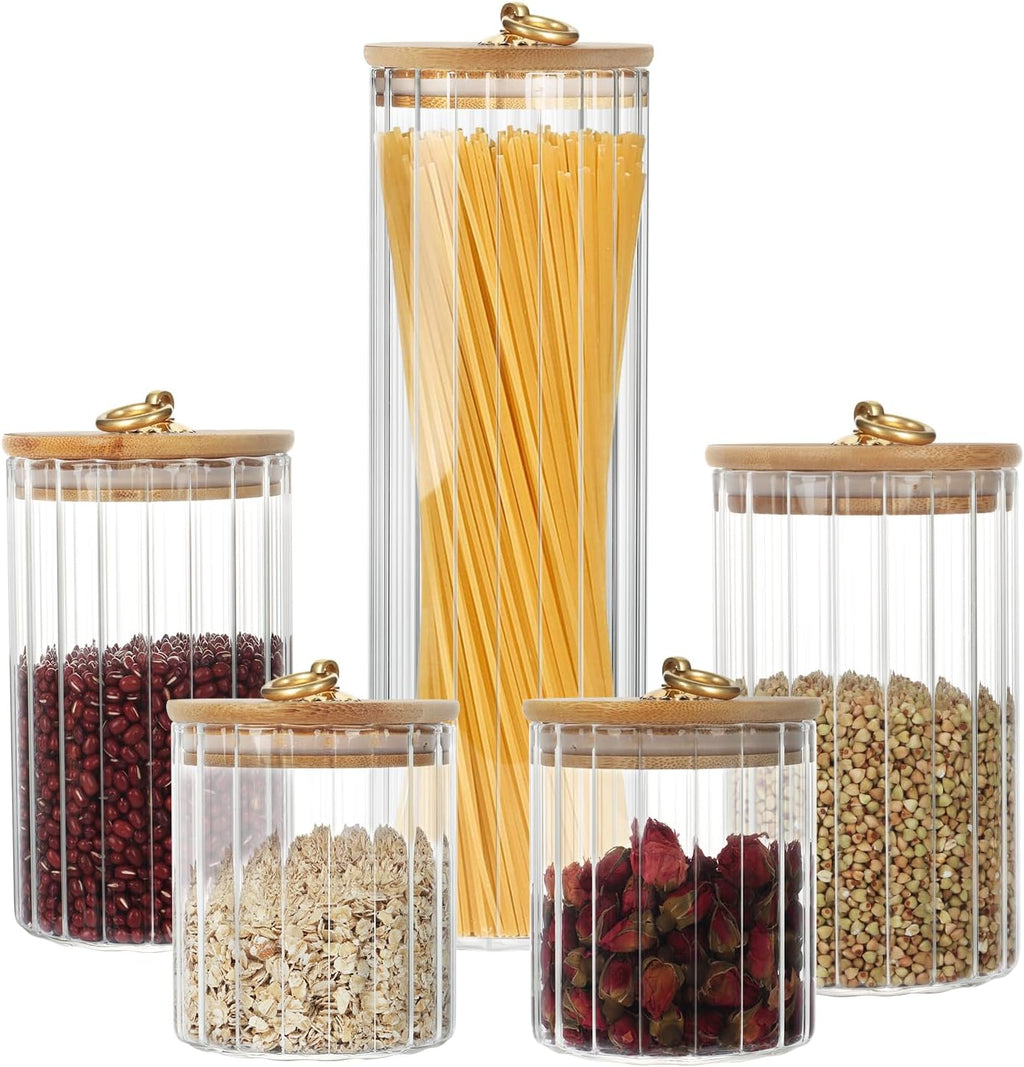 Set of 5 Coffee Bar Storage Jars – Airtight Glass Containers with Bamboo Lids
