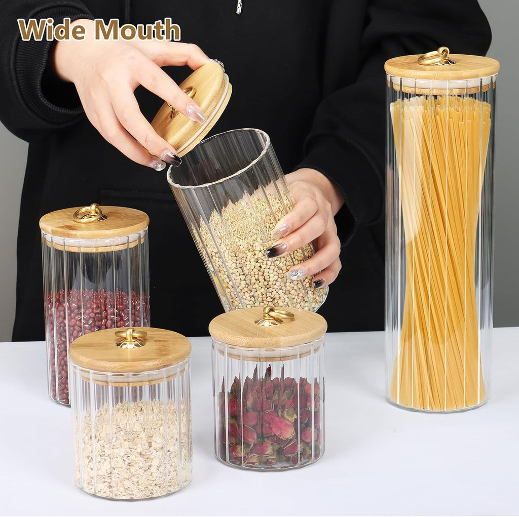 Set of 5 Coffee Bar Storage Jars – Airtight Glass Containers with Bamboo Lids