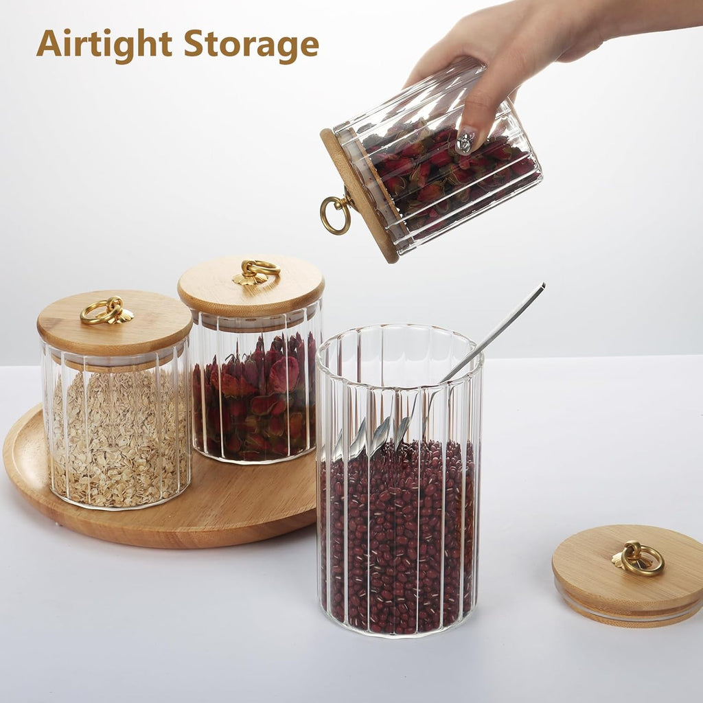 Set of 5 Coffee Bar Storage Jars – Airtight Glass Containers with Bamboo Lids