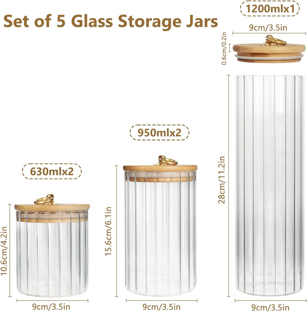 Set of 5 Coffee Bar Storage Jars – Airtight Glass Containers with Bamboo Lids