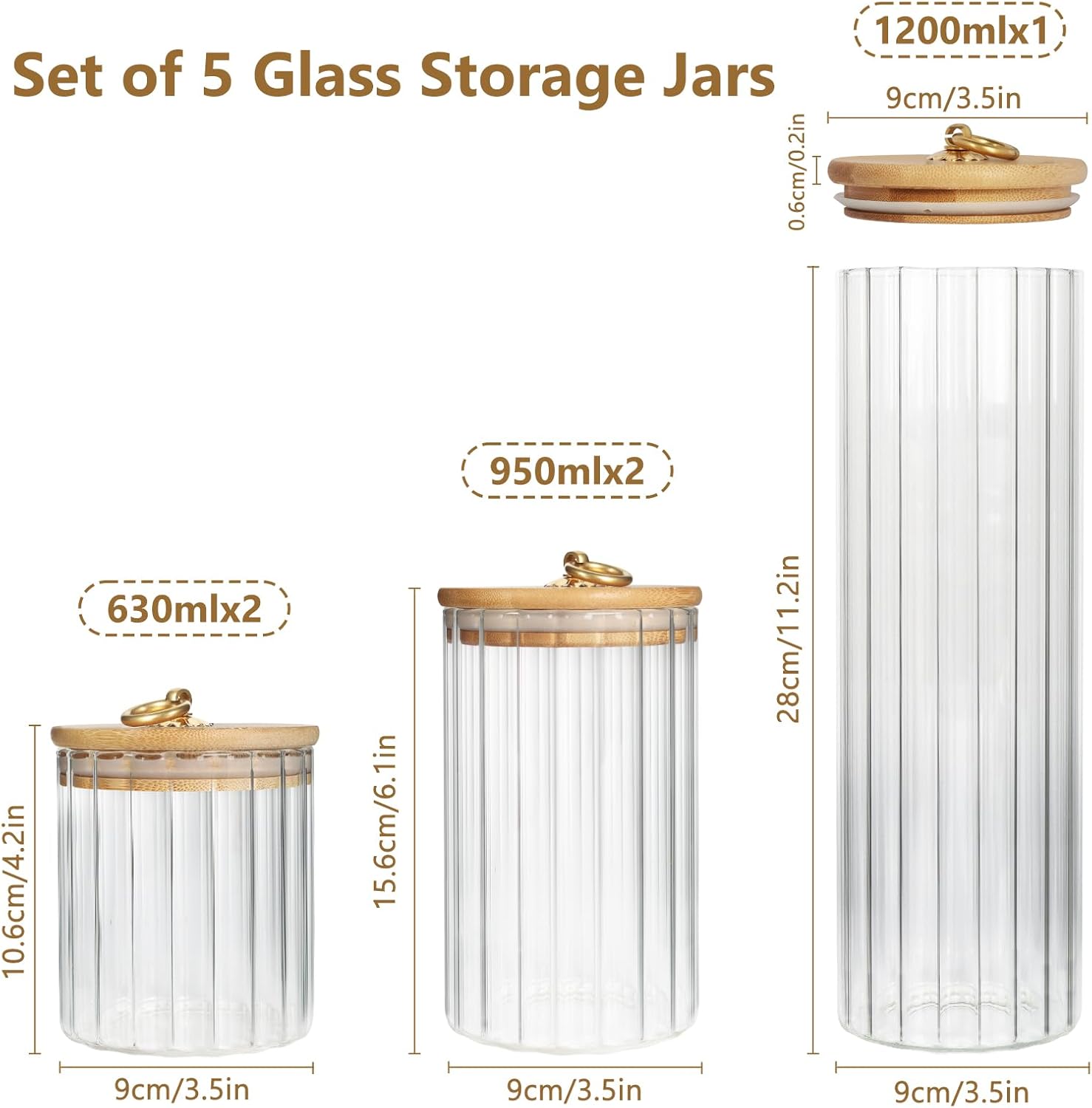 Set of 5 Coffee Bar Storage Jars – Airtight Glass Containers with Bamboo Lids