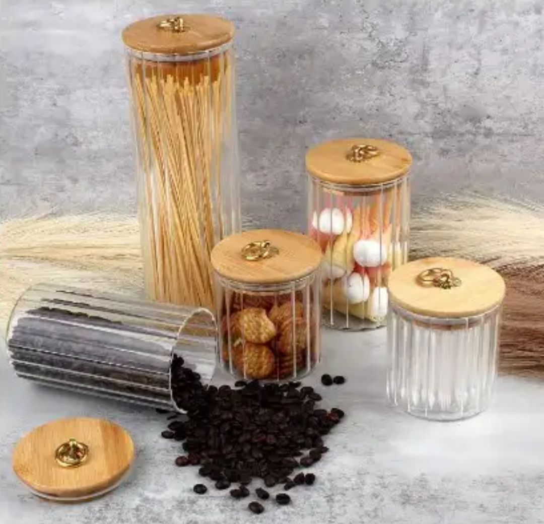 Set of 5 Coffee Bar Storage Jars – Airtight Glass Containers with Bamboo Lids