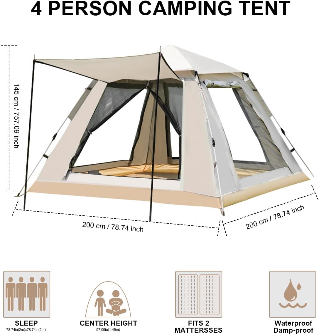 Merdia Automatic Hydraulic Pop-Up Tent – 3-4 Person Waterproof Camping Tent-Shelter with Sunshade, UV Protection & Instant Setup