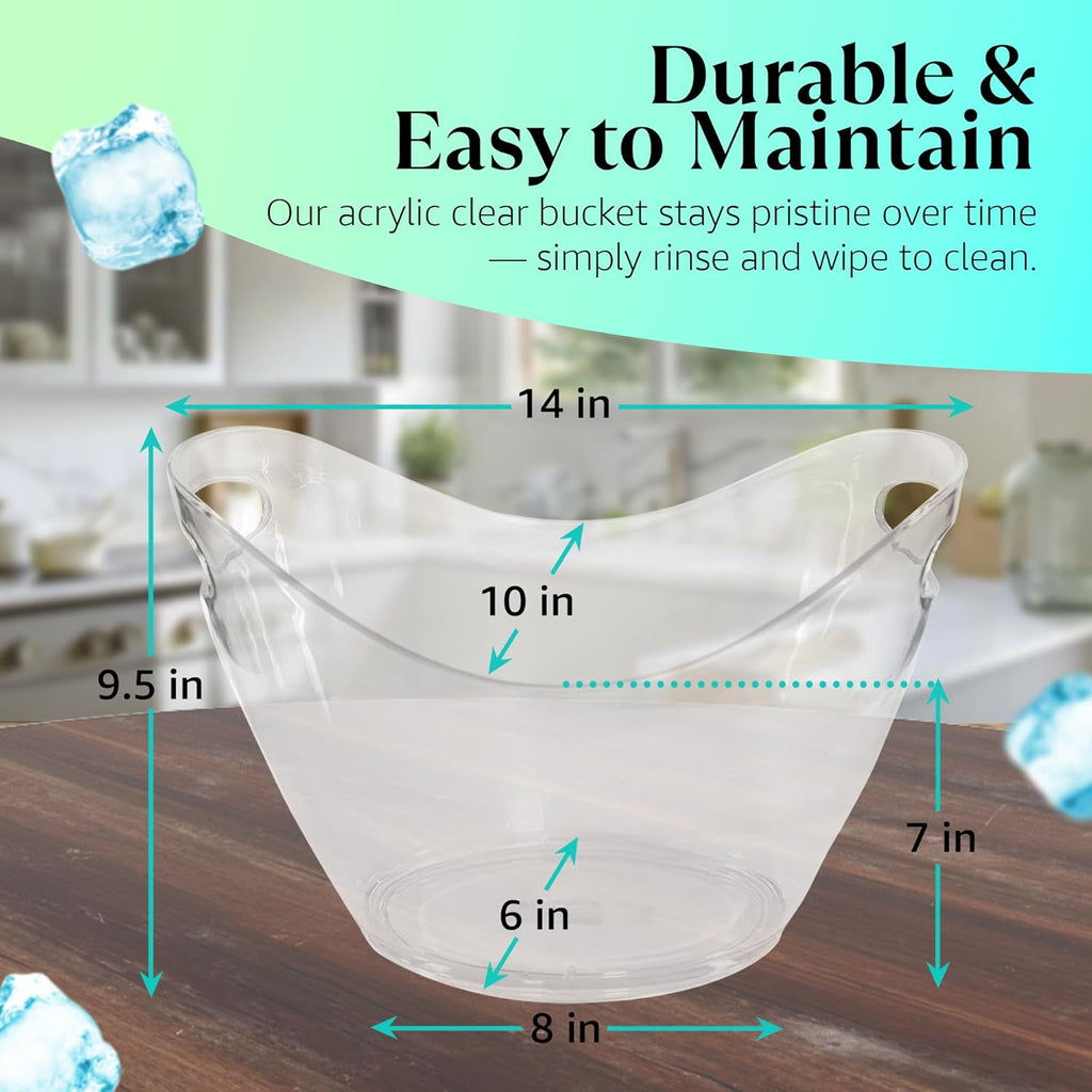 8L Clear Acrylic Ice Bucket | Large Party Drink Chiller for Wine & Champagne