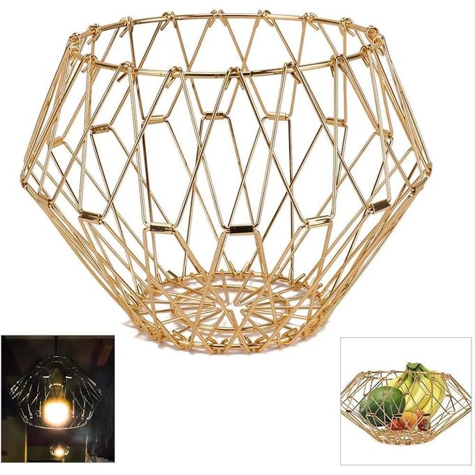 Balvi Multi-Form Adjustable Metal Fruit Basket – Collapsible Gold Geometric Display Bowl