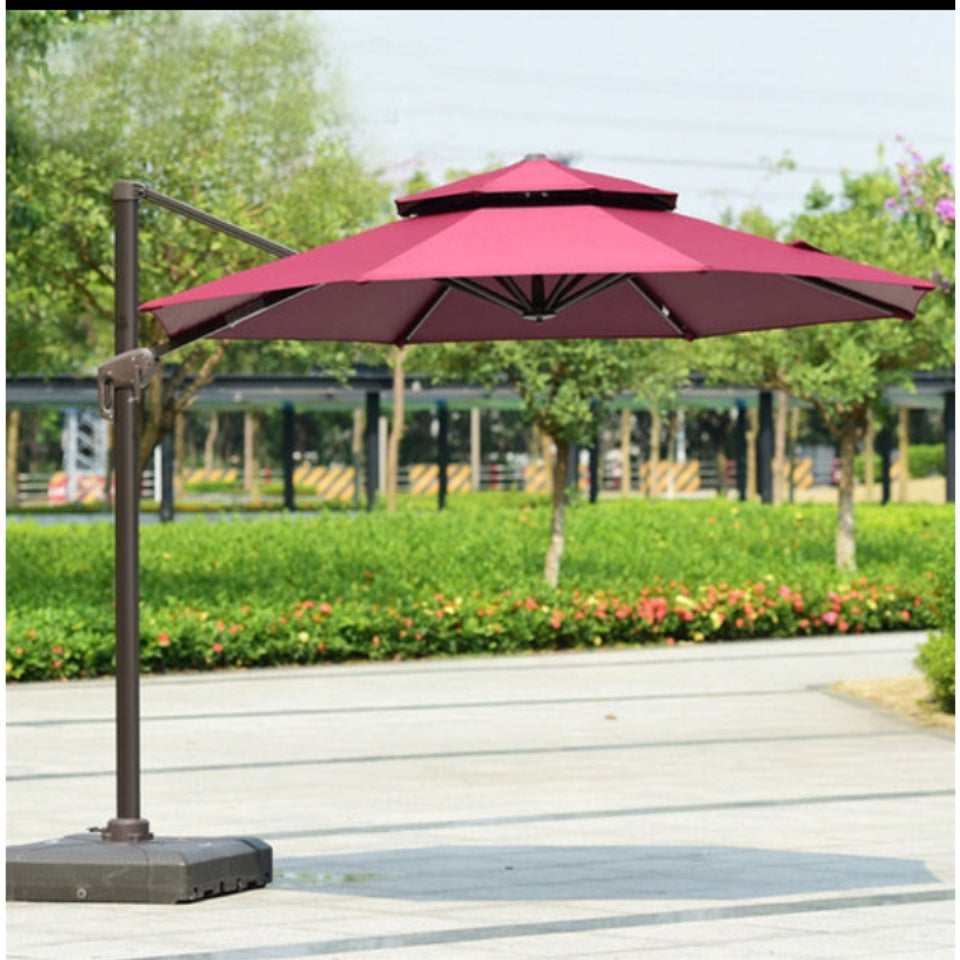 3M Adjustable Cantilever Garden Umbrella with 100L Water Base – 360° Rotating Outdoor Parasol UV Protection