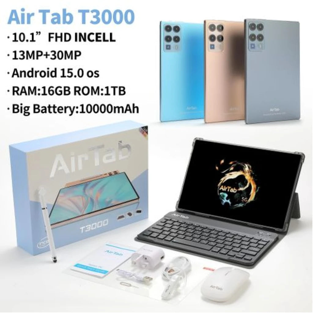 AirTab T3000 Tablet PC | 10.1" FHD 16GB RAM 1TB Storage Android 15