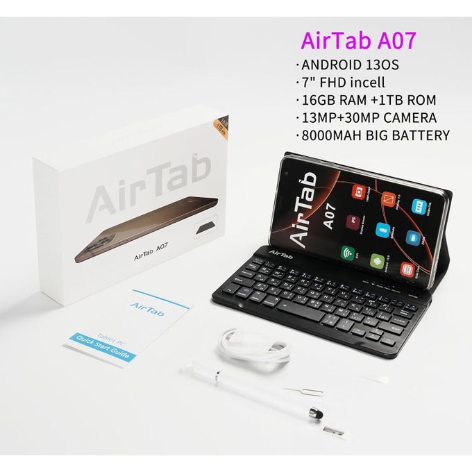 AirTab A07 Tablet | 7" FHD, 16GB RAM, 1TB Storage, Android 13 with Keyboard