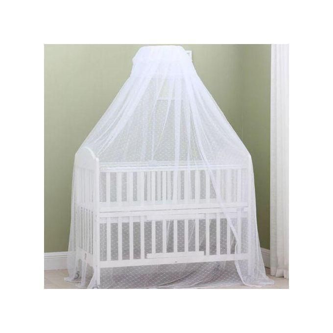 White Baby Cot Mosquito Net with Lamp - Delicate Crib Canopy & Soothing Night Light, Heart Design with Clamp Holder