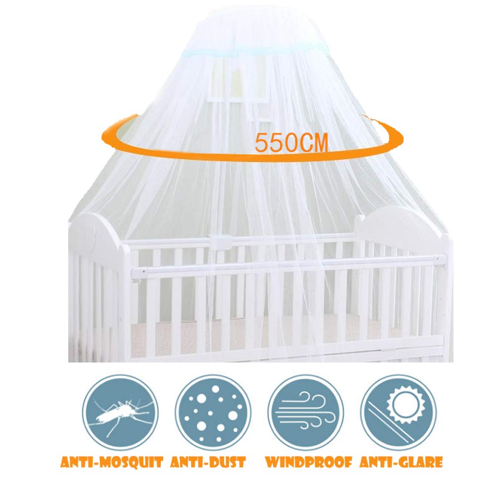 White Baby Cot Mosquito Net with Lamp - Delicate Crib Canopy & Soothing Night Light, Heart Design with Clamp Holder