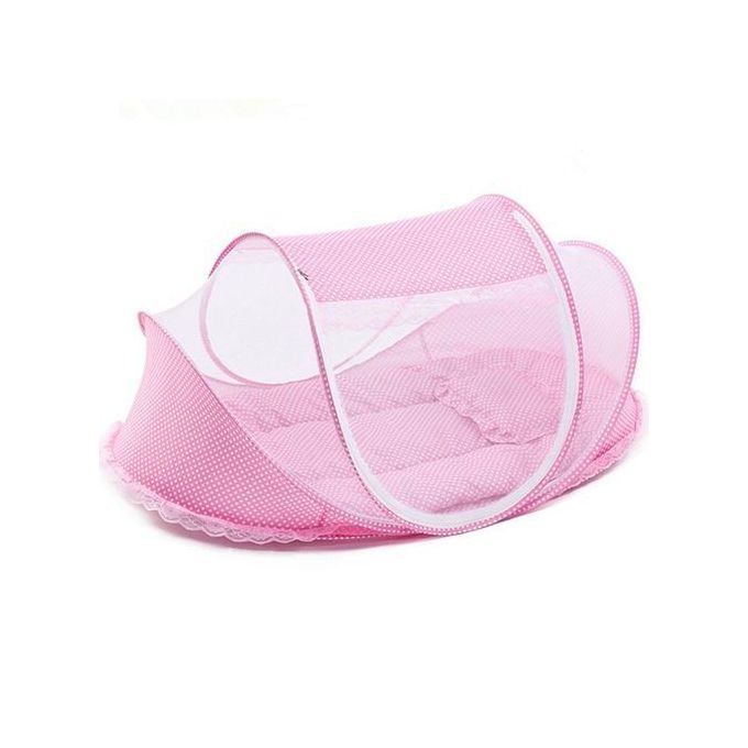 Firststep Pink Baby Mosquito Net 3x2 - Newborn Combo with Cotton Bed, Suitable for 0-3 Months, Soft & Skin-Friendly