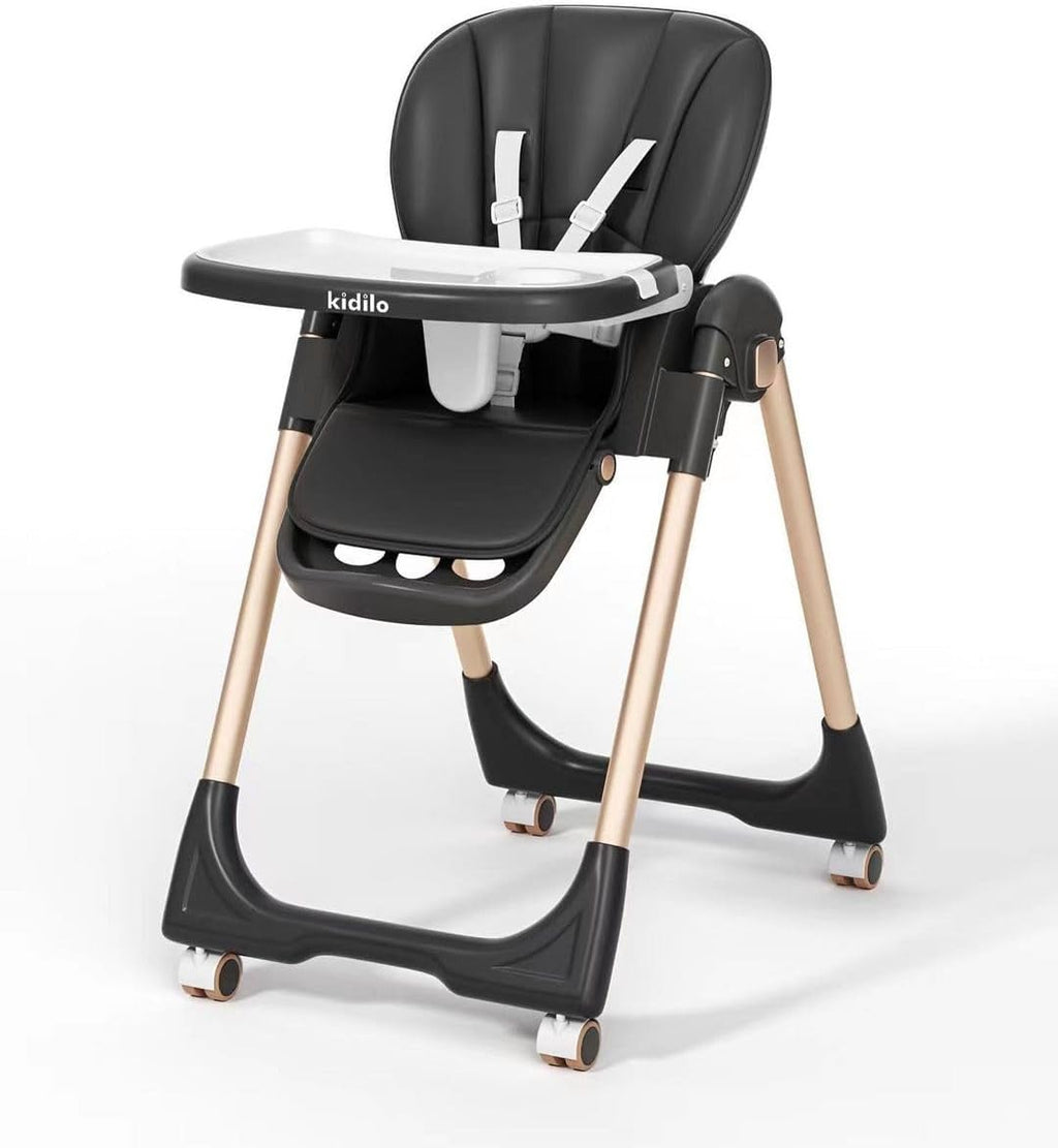 Kidilo Baby Dining Chair 2-in-1 | Height Adjustable, Foldable with 360° Swivel Wheels | 5-Point Safety Strap, Converts to Rocker/Crib | Suitable 6 Months to 6 Years
