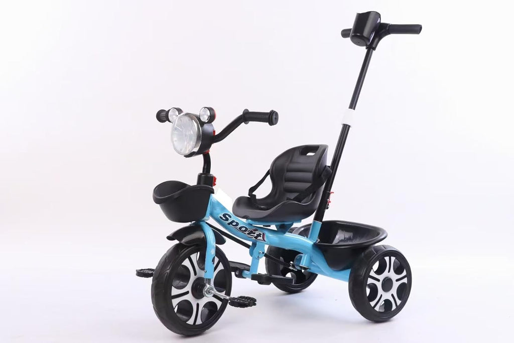 Baby Kids Tricycle with Push Handle & Seat Belt | Ready to Ride 100% Assembled | Light, Music & Basket for Ages 1-3 Years