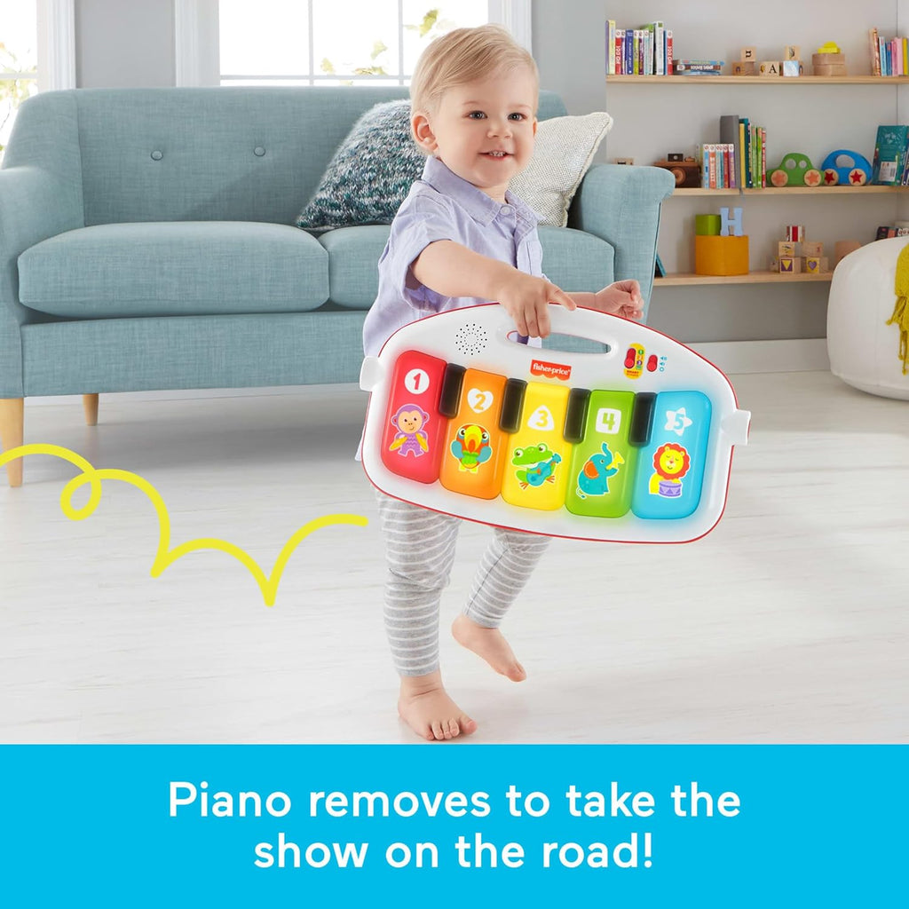 Fisher-Price Deluxe Kick & Play Piano Gym & Maracas Set | 4-Stage Activity Gym for Newborns to Toddlers (0+ Months) | 65+ Songs, Lights, Detachable Piano, Washable Mat