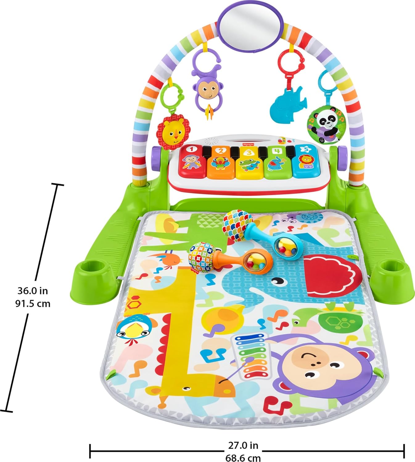 Fisher-Price Deluxe Kick & Play Piano Gym & Maracas Set | 4-Stage Activity Gym for Newborns to Toddlers (0+ Months) | 65+ Songs, Lights, Detachable Piano, Washable Mat