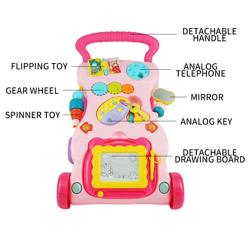 Baby Push Walker with Music | Walking Trolley Toy for Toddlers | Activity Walker with Lights & Sounds | Safe, Stable Pink Baby Walker Toy