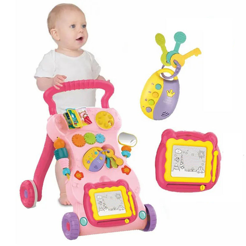 Baby Push Walker with Music | Walking Trolley Toy for Toddlers | Activity Walker with Lights & Sounds | Safe, Stable Pink Baby Walker Toy