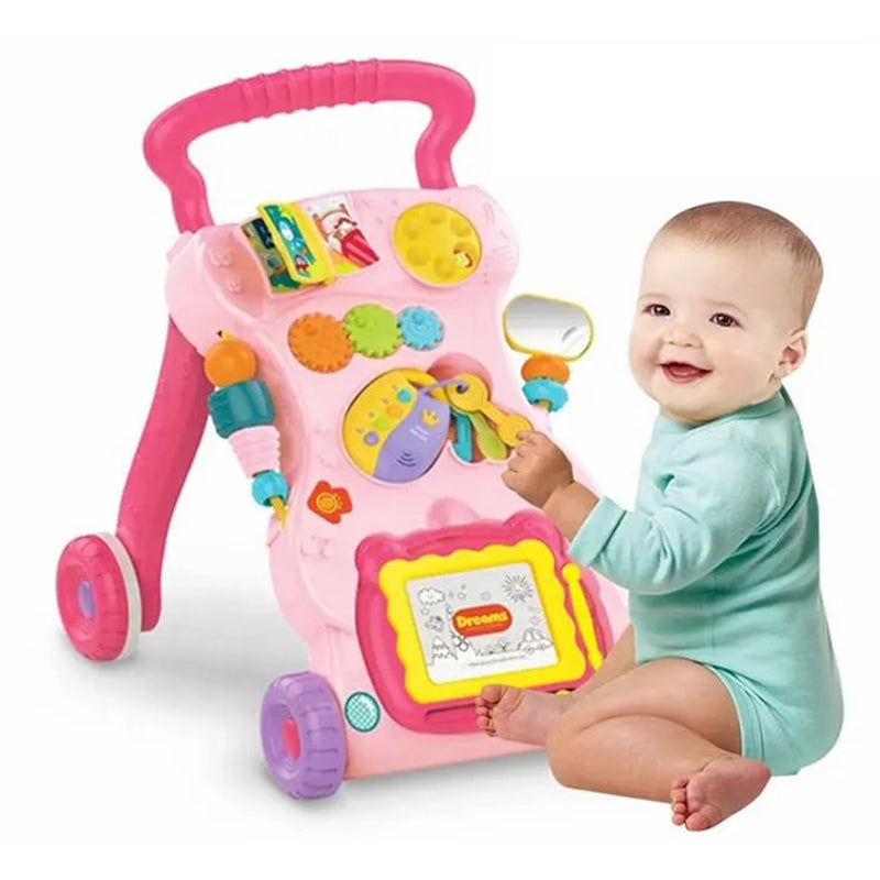 Baby Push Walker with Music | Walking Trolley Toy for Toddlers | Activity Walker with Lights & Sounds | Safe, Stable Pink Baby Walker Toy