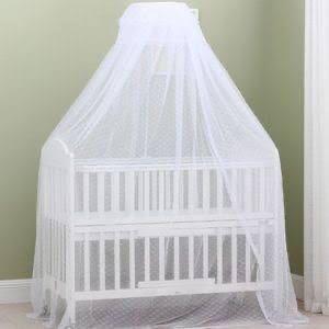 White Baby Cot Mosquito Net with Lamp - Delicate Crib Canopy & Soothing Night Light, Heart Design with Clamp Holder