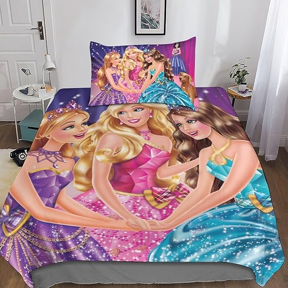 3-Piece Barbie Duvet Cover Set | Printed Microfiber Bedding for Girls & Kids