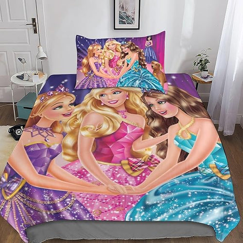 3-Piece Barbie Duvet Cover Set | Printed Microfiber Bedding for Girls & Kids