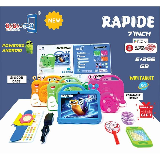 Bebe-Tab Rapide 7-Inch Kids Tablet | 6GB+256GB, Android 14, 5G & Silicon Case