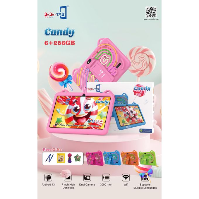 BEBE TAB Candy Kids Tablet | 7 inch Android 13 Toddler Tablet with Shockproof Case