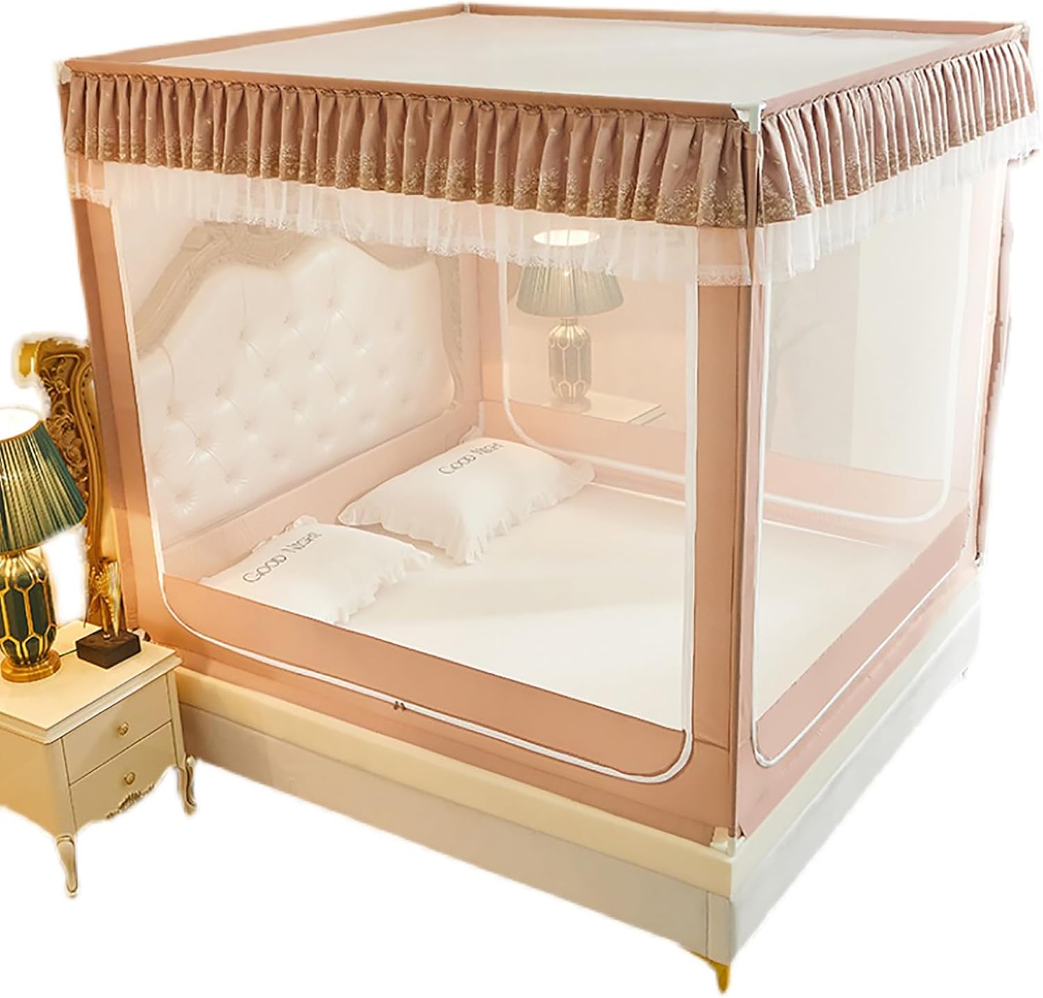 Dark Pink Twin Bed Netting Canopy Frame - 3-Door Mosquito Tent with Stainless Steel Stand & Fitted Sheet Wrap, for Kids & Adults