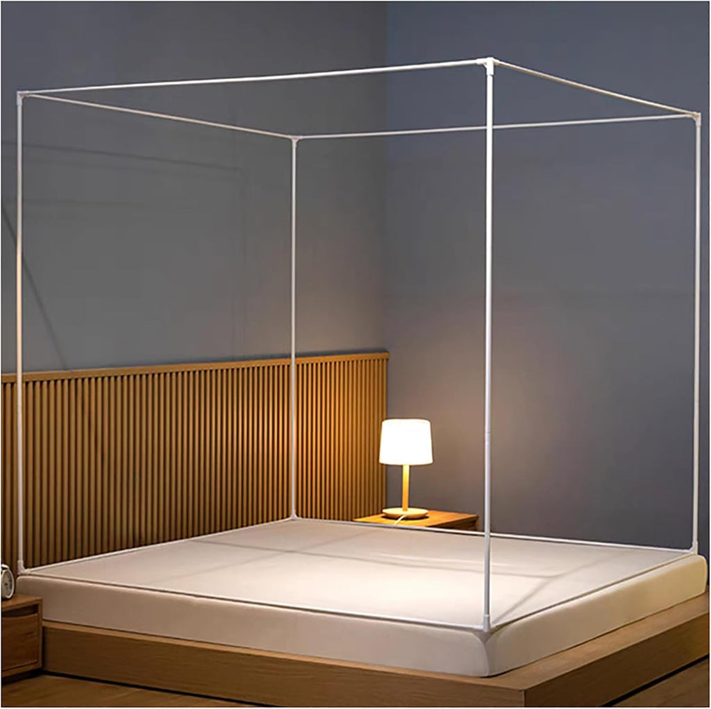 Dark Pink Twin Bed Netting Canopy Frame - 3-Door Mosquito Tent with Stainless Steel Stand & Fitted Sheet Wrap, for Kids & Adults