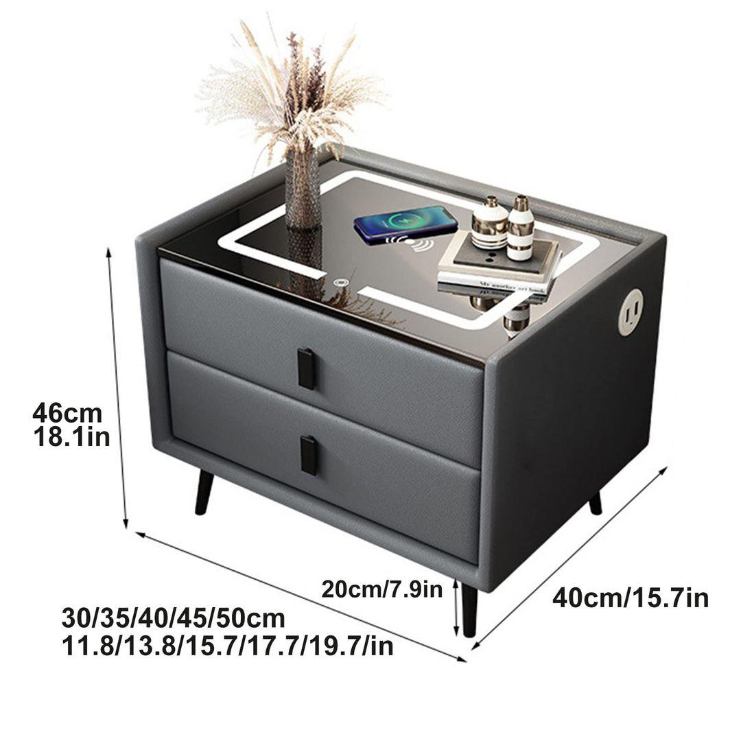 Smart Nightstand with 2 Drawers, USB Ports, Wireless Charging, LED Lights & Bluetooth Speaker (Dark Gray, 35cm/13.8in) - LIFE STORES UGANDA