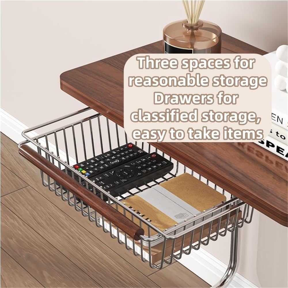 C-Shaped 2-Tier End Table with Wheels – Mobile Sofa Side Table with PU Leather Pocket & 3 Storage Spaces (Modern Metal Frame Design)