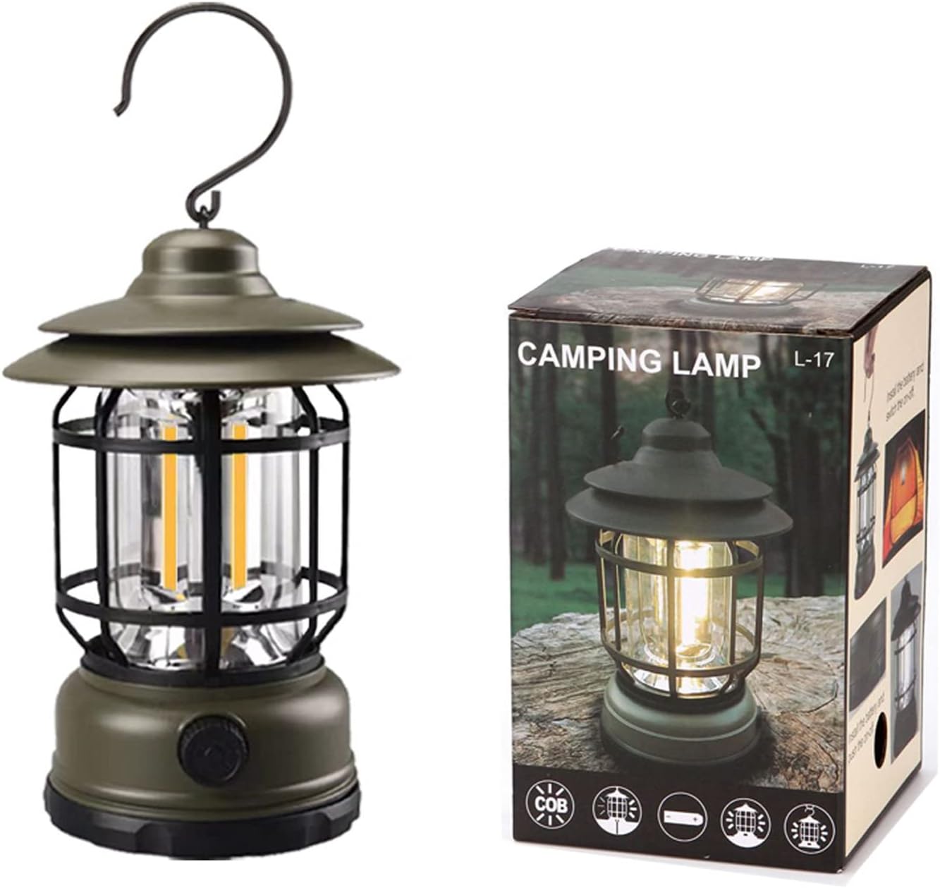 Retro LED Camping Lantern – USB Rechargeable, IPX4 Waterproof, 360° Illumination with Dimmable Modes for Camping, Hiking & Emergency (Black/Red/Green)