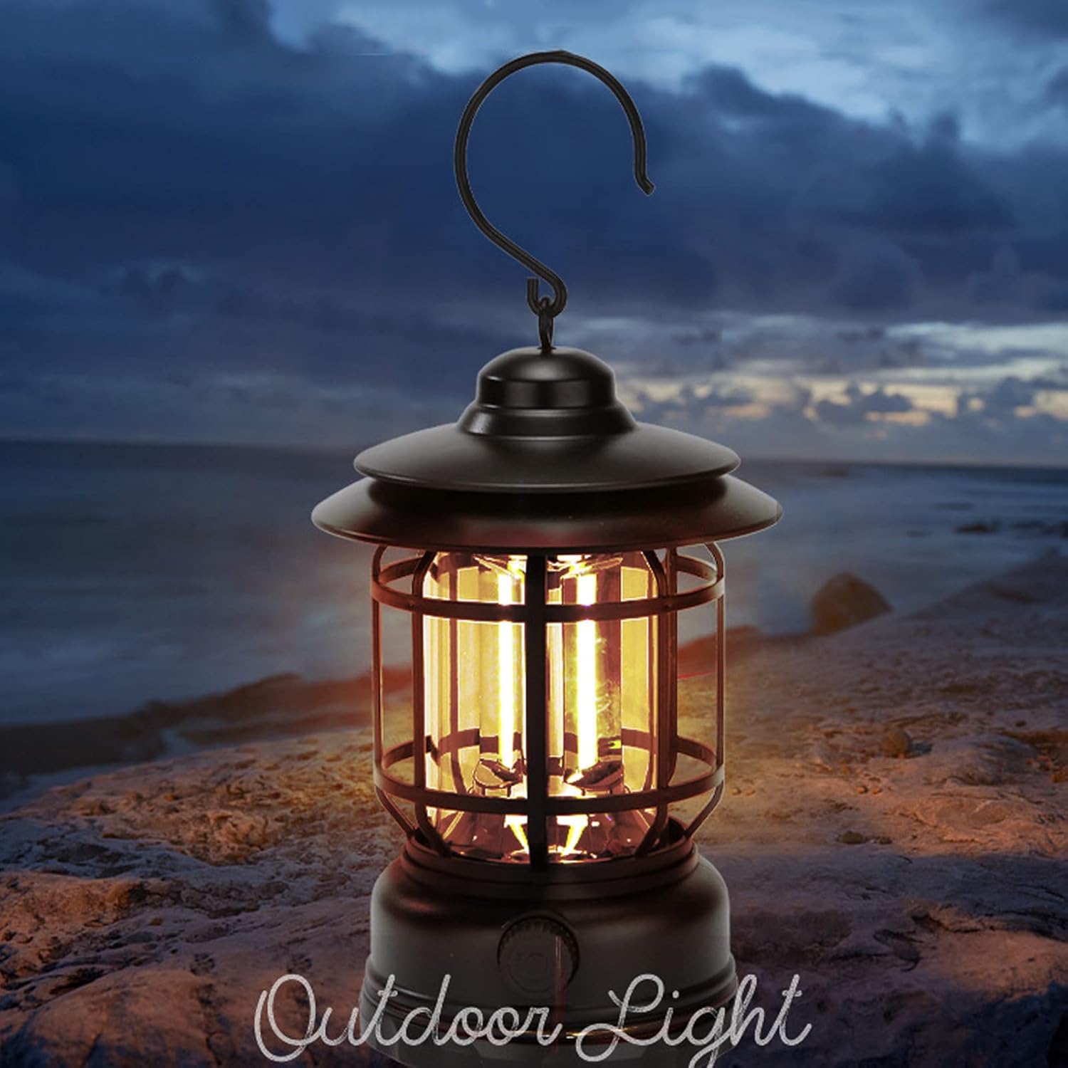Retro LED Camping Lantern – USB Rechargeable, IPX4 Waterproof, 360° Illumination with Dimmable Modes for Camping, Hiking & Emergency (Black/Red/Green)