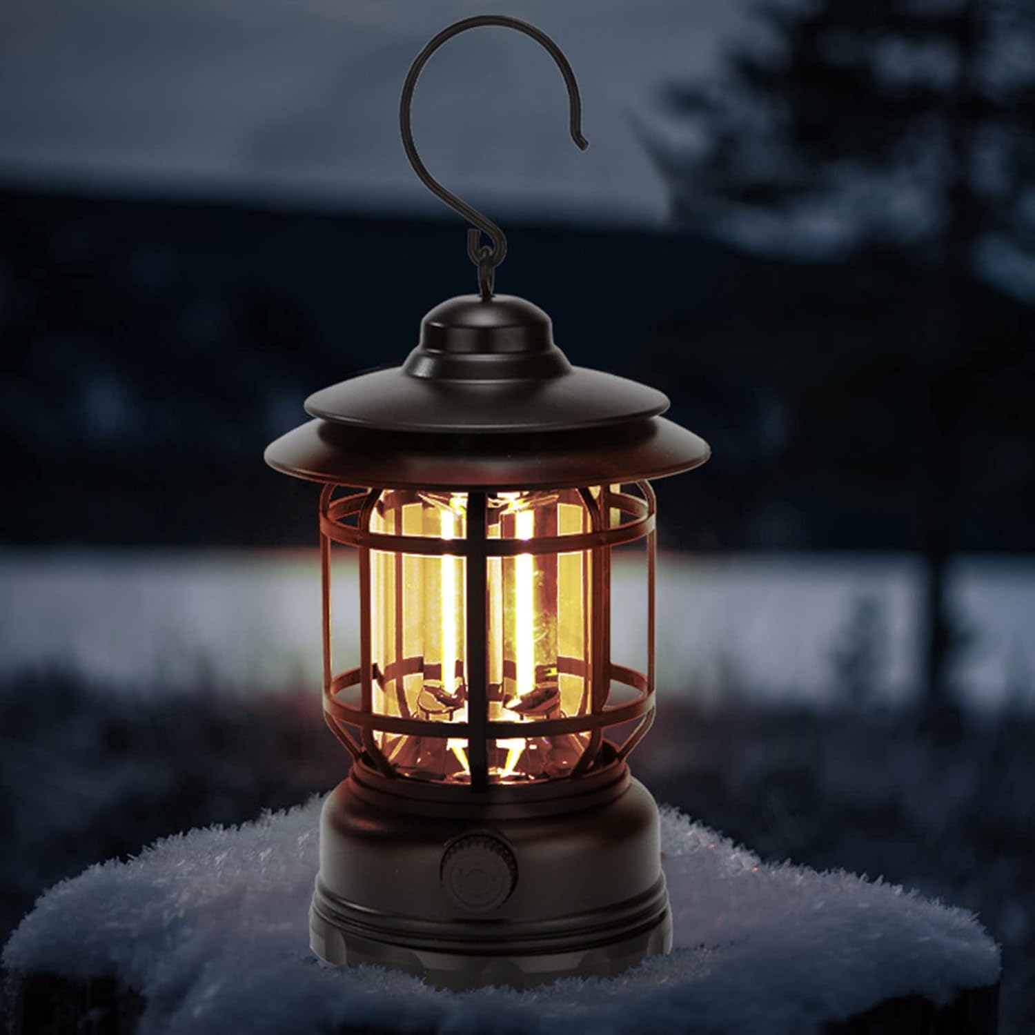 Retro LED Camping Lantern – USB Rechargeable, IPX4 Waterproof, 360° Illumination with Dimmable Modes for Camping, Hiking & Emergency (Black/Red/Green)
