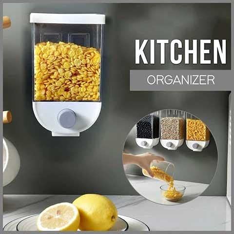 Wall-Mount Kitchen Dispenser – 1500ML Clear Plastic Food Storage Container for Grains, Pulses & Dry Goods (Space-Saving Design)