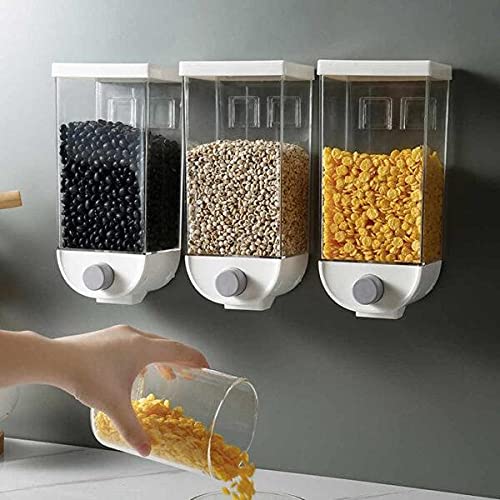 Wall-Mount Kitchen Dispenser – 1500ML Clear Plastic Food Storage Container for Grains, Pulses & Dry Goods (Space-Saving Design)