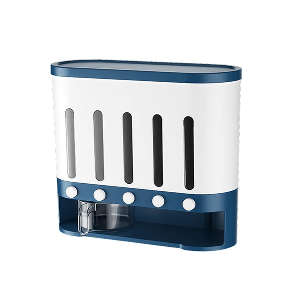 Wall-Mounted Cereal Storage Box – Blue Multi-Grid Moisture-Proof Grain Dispenser