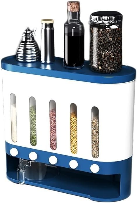 Wall-Mounted Cereal Storage Box – Blue Multi-Grid Moisture-Proof Grain Dispenser