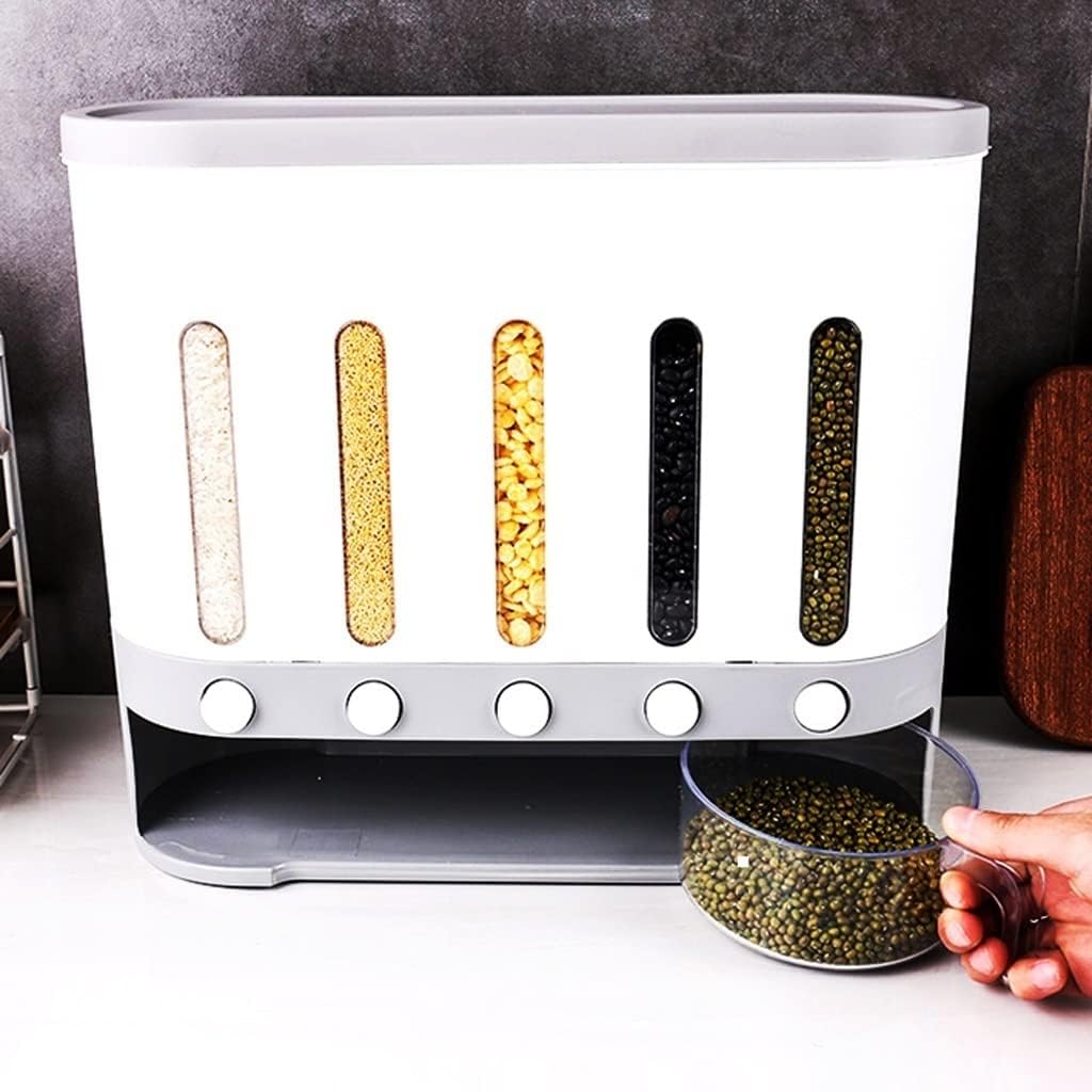 Wall-Mounted Cereal Storage Box – Blue Multi-Grid Moisture-Proof Grain Dispenser