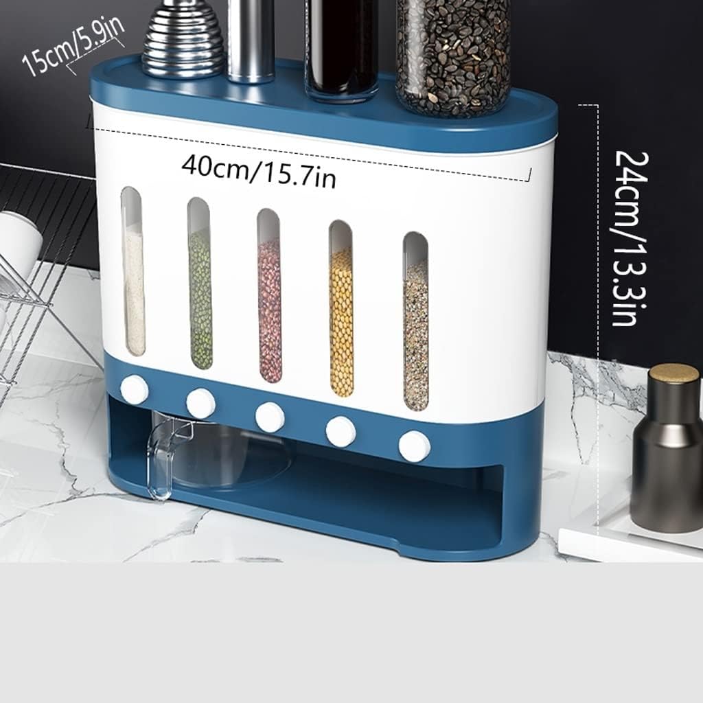 Wall-Mounted Cereal Storage Box – Blue Multi-Grid Moisture-Proof Grain Dispenser