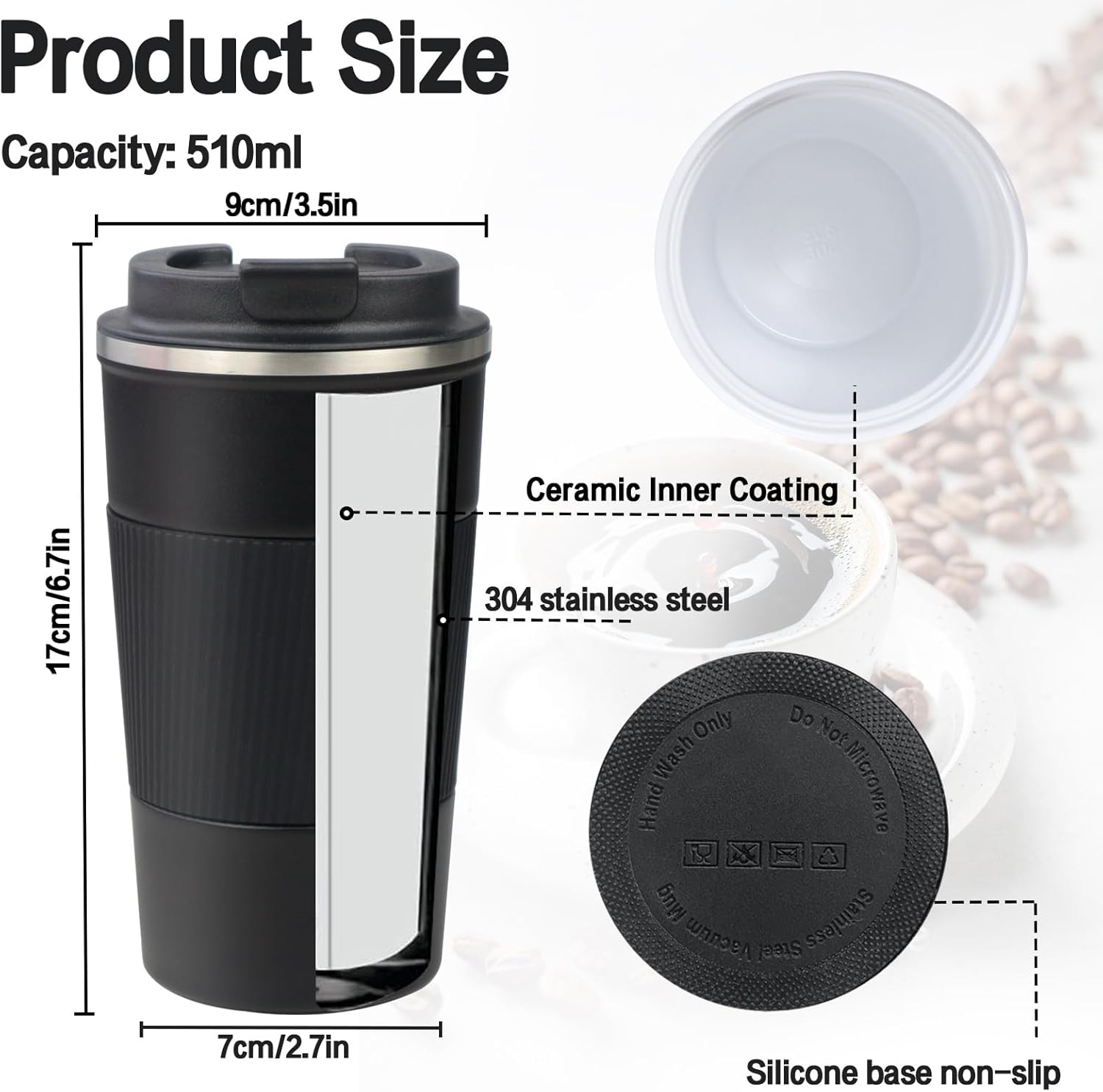 Thermo-Grip Matte Black Travel Mug, 500ml Vacuum-Insulated Thermos – Sleek. Secure. Satisfying.