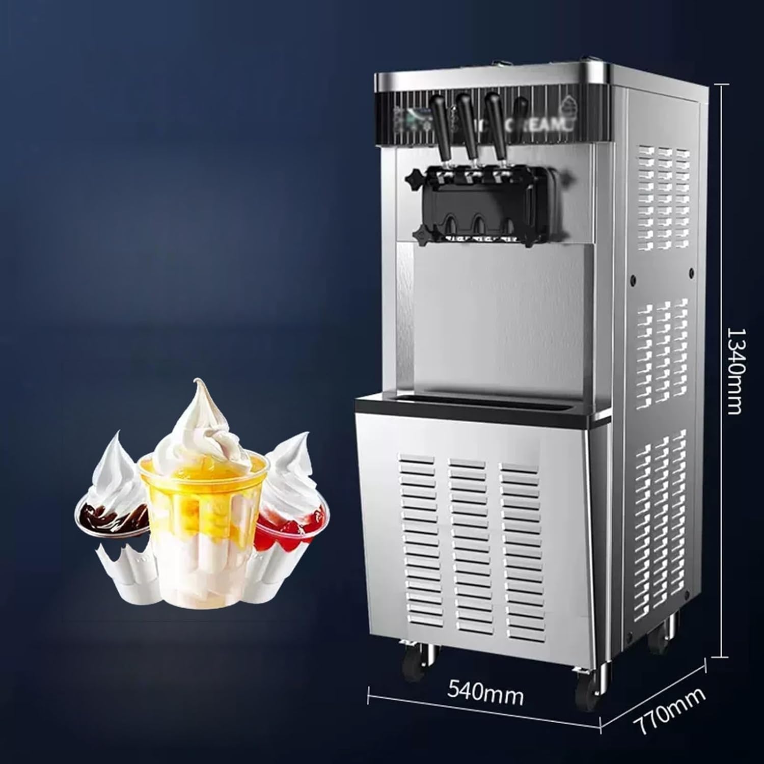 Commercial Ice Cream Machine –  2200W Soft Serve Maker | 3 Nozzles, 12L Capacity | Stainless Steel & Fully Automatic