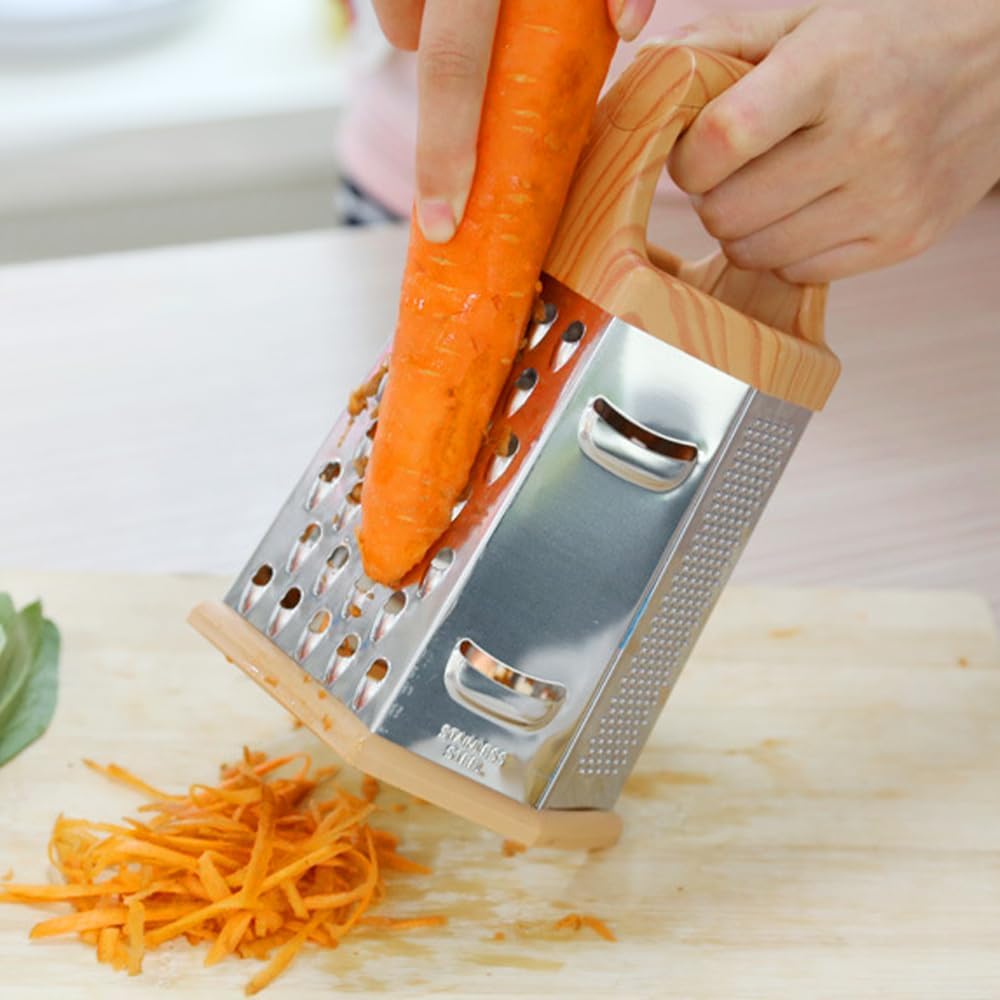 6-Sided Stainless Steel Box Grater – Sharp 304 Rust-Free Blades, Easy Grating & Slicing, Non-Slip Grip