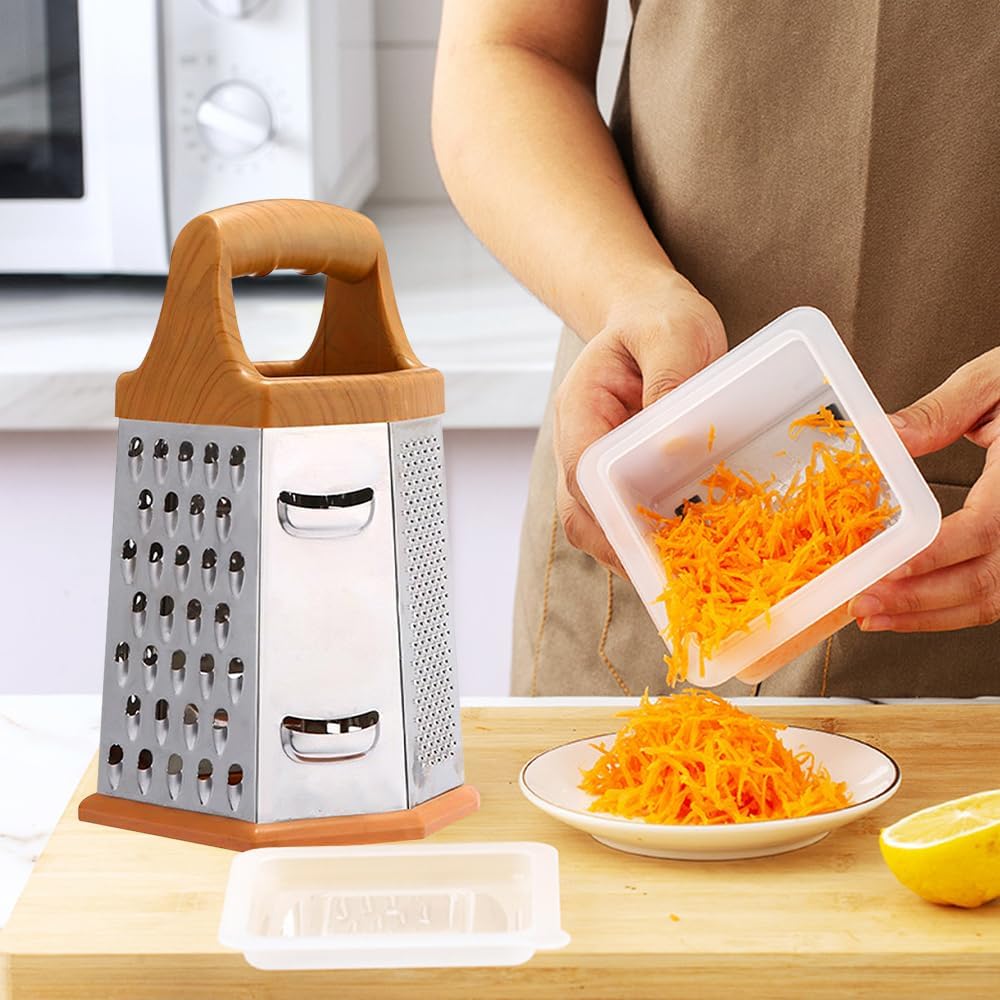 6-Sided Stainless Steel Box Grater – Sharp 304 Rust-Free Blades, Easy Grating & Slicing, Non-Slip Grip