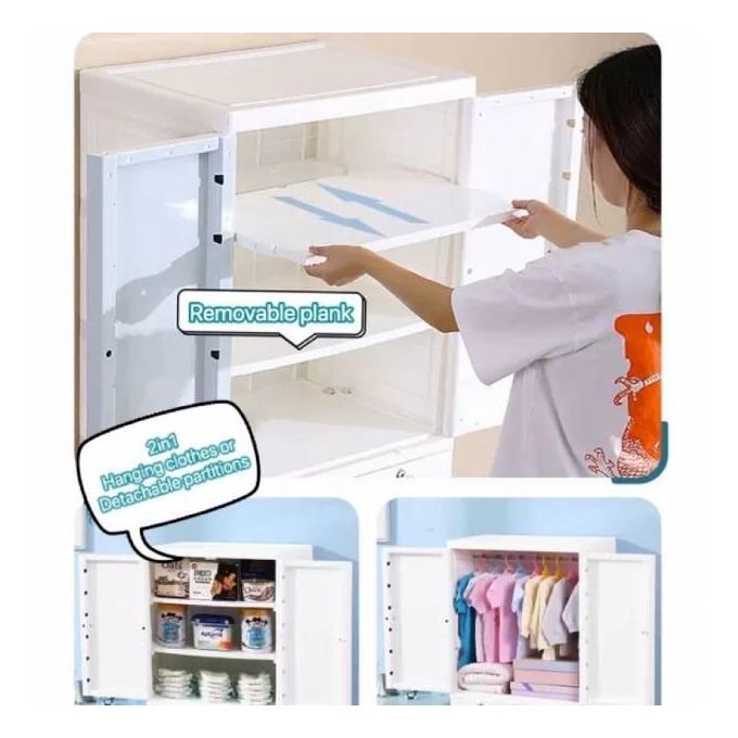 Panda Dad XL Baby Wardrobe 156cm | 2-in-1 Storage Cabinet, Large Capacity Plastic Closet with Hanging Space & Drawers | Nursery Organization for Clothes, Toys, Diapers