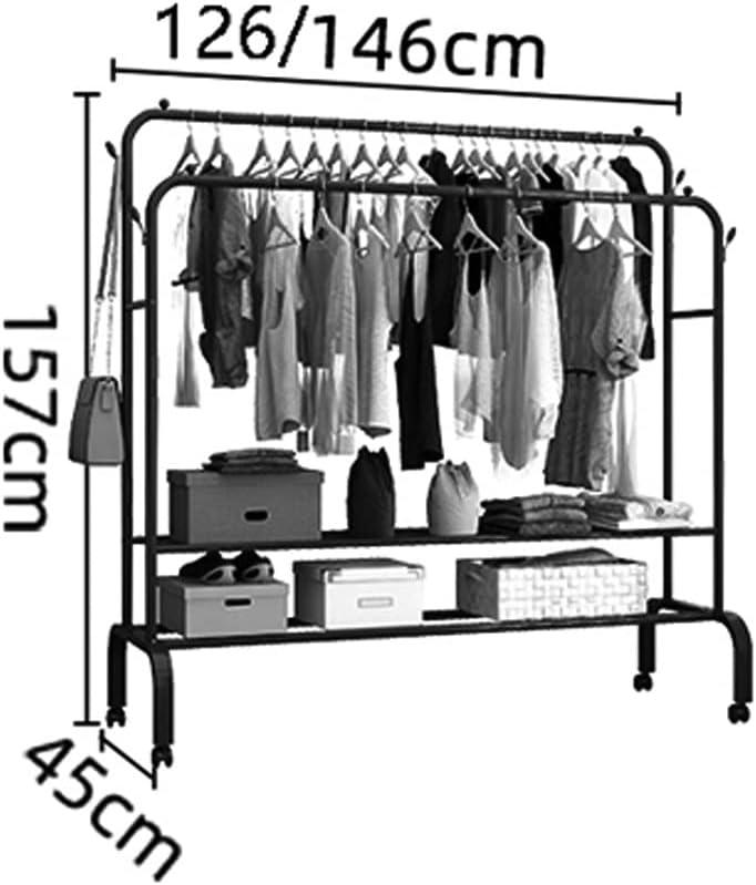 Double-Pole Freestanding Clothes Rail | Rolling Garment Rack with Shelves & Wheels